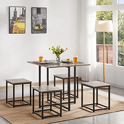 Yaheetech Small Dining Table Set for 4, Space Saving Table and Chairs, Gray