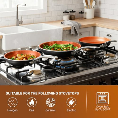 Gotham Steel 9.5 Inch Copper Non Stick Frying Pans, Ceramic Non Toxic Frying Pans Nonstick Skillet Made Without PFOA PFOS, Lightweight, Stay Cool Handle, Oven and Dishwasher Safe