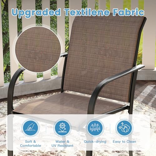 DIFY 11 Pieces Outdoor Patio Dining Set for 10, 60" Walnut Round Metal Dining Table and 10 Brown Stackable Sling Dining Chairs, Outdoor Table and Chairs for Lawn Garden Backyard Deck