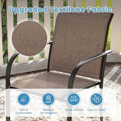 DIFY 11 Pieces Outdoor Patio Dining Set for 10, 60" Walnut Round Metal Dining Table and 10 Brown Stackable Sling Dining Chairs, Outdoor Table and Chairs for Lawn Garden Backyard Deck