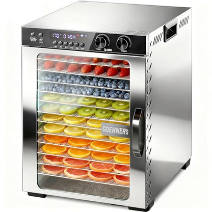 Osluken Food Dehydrator Machine 12 Tray, 11.6ft² 1100W Stainless Steel Dehydrator, 360° Uniform Heating, 48H Timer, 5 Presets, 86-194°F Quiet Dryer for Beef Jerky, Fruits, Herbs & Dog Treats