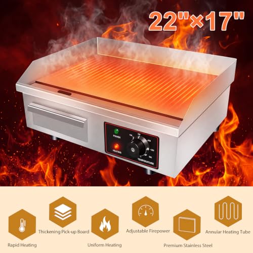 110V 3000W 22" Electric Griddle Grill for Home Commercial,Adjustable Temp