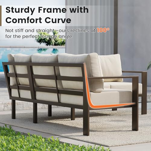 UDPATIO Outdoor Patio Furniture Set, L-Shaped Couch, 6" Thick Cushion