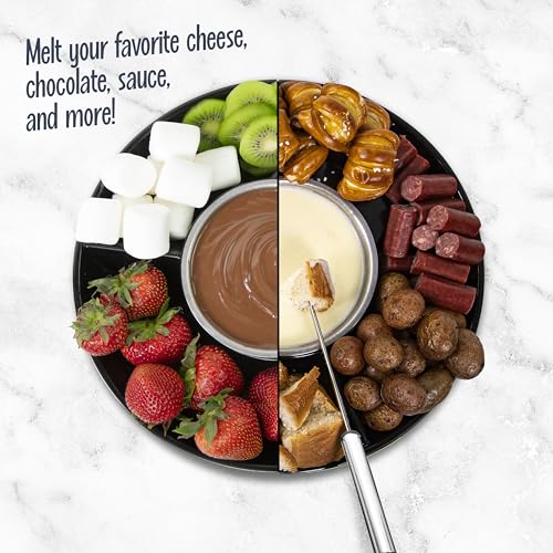 Nostalgia Electric Fondue Party Set – 10 oz Melting Pot, 4 Roasting Forks, & Detachable Serving Tray – Melted Cheese, Chocolate, or Dessert – Perfect for Gifts, Parties, Date Night – Black