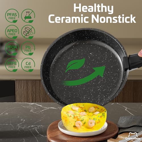 OzawaBear 26 Pcs Pots and Pans Set Non Stick, Ceramic Cookware Set Non Toxic with Detachable Handles, Healthy Induction Cookware Oven Safe RV Kitchen Set, PFAS PFOA & PTFE Free, Black