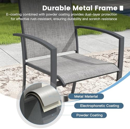 DIFY 11 Pieces Outdoor Dining Set, Metal Patio Table and Chairs Set for 10 with Umbrella Hole, 59.8" Round Dining Table and Textilene Stackable Patio Chairs for Garden Backyard Deck, Grey Wood-Like