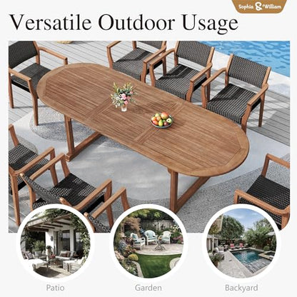 Sophia & William Patio Outdoor Table and Chairs Set, Patio Dining Sets for 8, 9 Pieces Patio Table Set Acacia Wood Table Expandable and Rattan Chairs for Backyard Deck Porch Outside