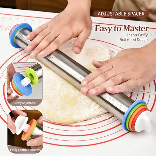 Professional 13 PCS Pasta Making Tools Set,Including Stainless Steel Adjustable Rolling Pin, Pasta Drying Rack, Ravioli Mold Cutter, Pasta Maker Kit for Homemade Fettuccine, Lasagna, Gnocchi, Dumpling
