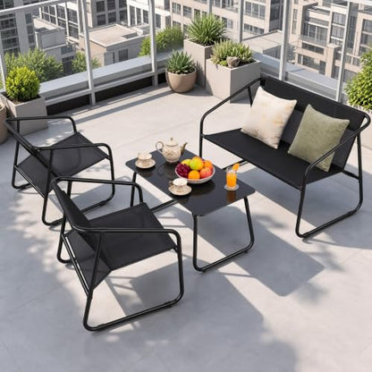 DUMOS 4 Piece Patio Furniture Set, with Table and Chairs, Black