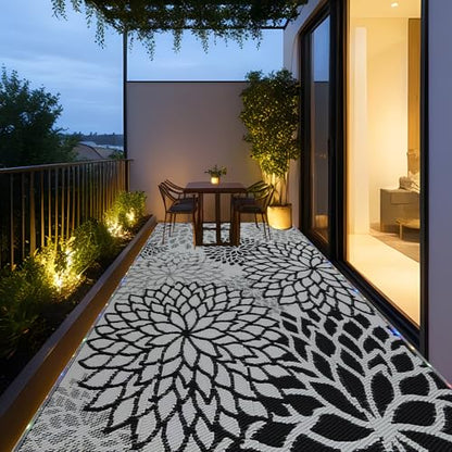 YONILE Outdoor Rug 8x10 ft with LED Light, Waterproof Reversible Outdoor Plastic Straw Rug for Patios Clearance, Large Outdoor Area Rug Carpet RV Mat for Camping Backyard Deck Porch Beach