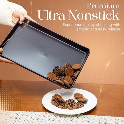 Nonstick Bakeware Set 8 Piece - Stackable Baking Pan Set, Oven safe 450°F, Carbon Steel Baking Set with Muffin, Loaf, Cookie Sheets & Roaster, Easy Storage, BPA-Free (Dark Brown)