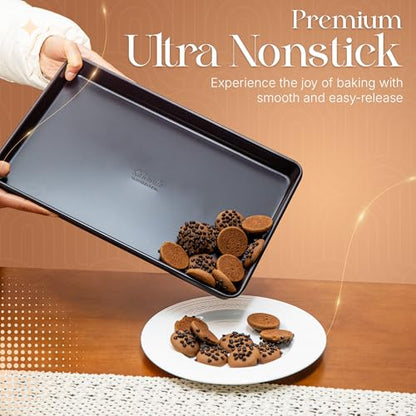 Nonstick Bakeware Set 8 Piece - Stackable Baking Pan Set, Oven safe 450°F, Carbon Steel Baking Set with Muffin, Loaf, Cookie Sheets & Roaster, Easy Storage, BPA-Free (Dark Brown)