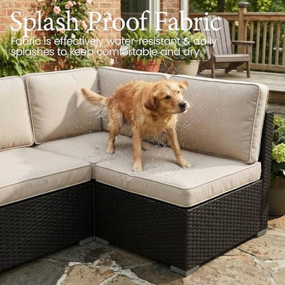 LayinSun 15 Piece Patio Furniture Set with Fire Pit Table, Outdoor Conversation Sets Wicker Rattan Sectional Sofa with Coffee Table