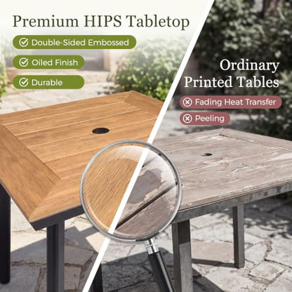 Greesum 5-Piece HDPE Outdoor Dining Set for 4, Faux Wood Table and Chairs