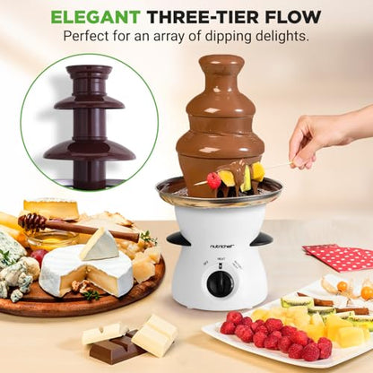 NutriChef Electric 3 Tier Chocolate Fondue Fountain | Countertop Chocolate Melter & Warmer Pot | Easy-to-Clean, Perfect for Dipping Strawberries, Marshmallows & Fruit | Pot Capacity 16 OZ