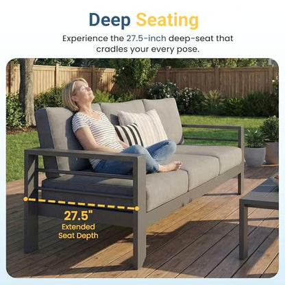 Patio Furniture Set, Aluminum Outside Furniture, Sofa with 10" Back Cushion