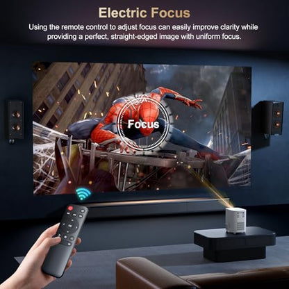 [Electric Focus] Projector with WiFi and Bluetooth, Native 1080P 15,000 Lumens 4K Supported, Agreago Outdoor Movie Projector for Home Theater UP to 300", for iOS/Android/TV Stick/HDMI/USB (White)
