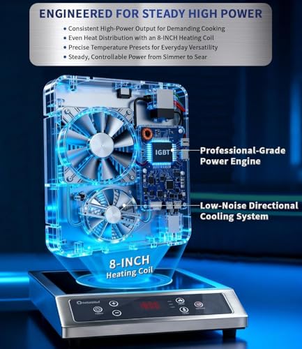 Stainless Steel Induction Cooktop, Professional-Grade Portable Induction Burner with Precise Temperature Control, 10-Hour Timer, 1800W Powerful Countertop Hot Plate