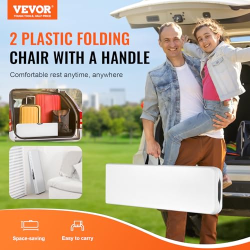 VEVOR Plastic Folding Bench, 6ft Portable Folding Bench, Smooth High Density Polyethylene Waterproof Outdoor Bench, Picnic Camping Table with Handle for Garden Soccer Playtime, White (2 Pack)