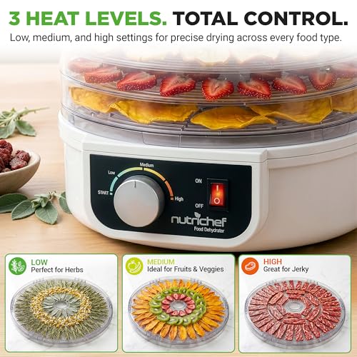 NutriChef Food Dehydrator Machine | Dehydrate Beef Jerky, Meats, Mushrooms, Fruits & Vegetables | Great For At Home Use | Uses High-Heat Circulation for Even Dehydration | 5 Easy to Clean Trays.