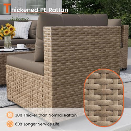 VONZOY Patio Furniture Set, 7-Piece Outdoor Wicker Sectional Sofa, Brown