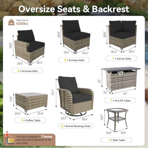 LazySunsets 13 Piece Patio Furniture Set with Fire Pit Table, Black