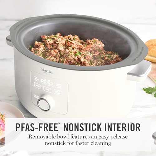 Martha Stewart 8 Quart Slow Cooker, Ceramic Nonstick Crock, Linen Cream