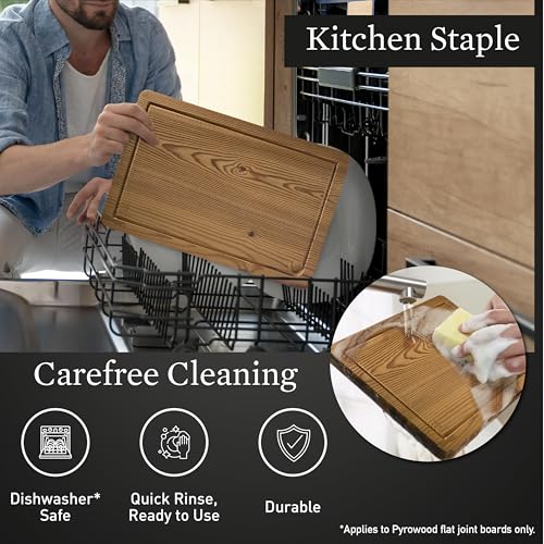Cutting Board for Kitchen – Wood Cutting Board, Dishwasher Safe & Non Toxic Butcher Block, Cutting Boards with Juice Groove & Handles, Charcuterie Board – 10" x 13.75" x 1.75" (Pyrowood)