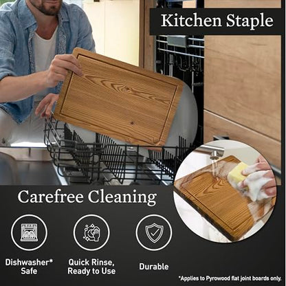 Cutting Board for Kitchen – Wood Cutting Board, Dishwasher Safe & Non Toxic Butcher Block, Cutting Boards with Juice Groove & Handles, Charcuterie Board – 10" x 13.75" x 1.75" (Pyrowood)