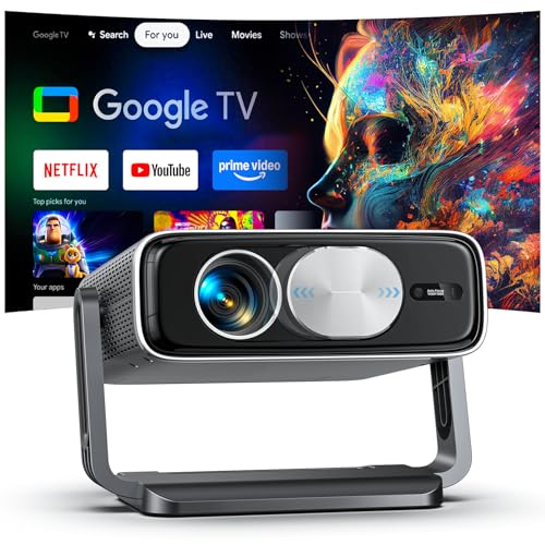 4K Projector Built-in Google TV, 2500ANSI/Auto Lens Cap/AI Voice Control Projector with WiFi and Bluetooth, Smart Movie Projector with Auto Focus & Keystone, Mini Proyector for Apps/Celling/Outdoors