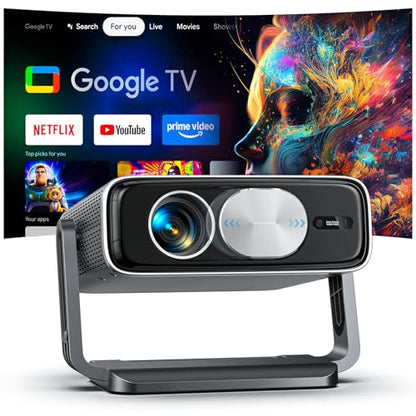 4K Projector Built-in Google TV, 2500ANSI/Auto Lens Cap/AI Voice Control Projector with WiFi and Bluetooth, Smart Movie Projector with Auto Focus & Keystone, Mini Proyector for Apps/Celling/Outdoors