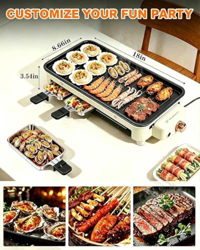 1500W Smokeless Electric Indoor Grill, 3 in 1 Korean Barbecue Grill with Net & Non-Stick Removable Plate and Magnet Strip, Temperature Control & Dishwasher Safe, Smokeless Korean BBQ for Kitchen Party