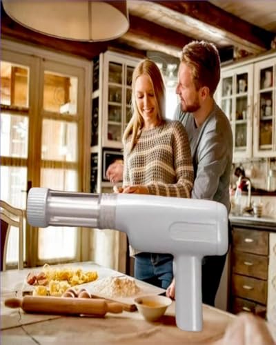 Handheld Electric Noodle Machine, Portable Italian Noodle Making Machine With Mold And Cutting Tools, 6-In-1 Cordless Noodle Machine, Automatic Dough Pressing Machine With Cleaning Brush - White