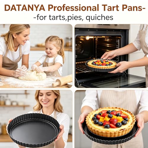 DATANYA Tart Pan 9 Inch Tart Pans Removable Bottom, Non-Stick Quiche Pan Carbon Steel Heavy Duty Pie Pan 9 Inch Tart Pan Loose Bottom, extra high of 1.2 Inches