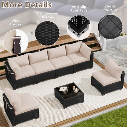 LOUVIXA 7 Piece Outdoor Patio Furniture Set, Outdoor Sectional Sofa, Wicker Rattan Patio Furniture, Patio Conversation Set with Coffee Table & Cushions
