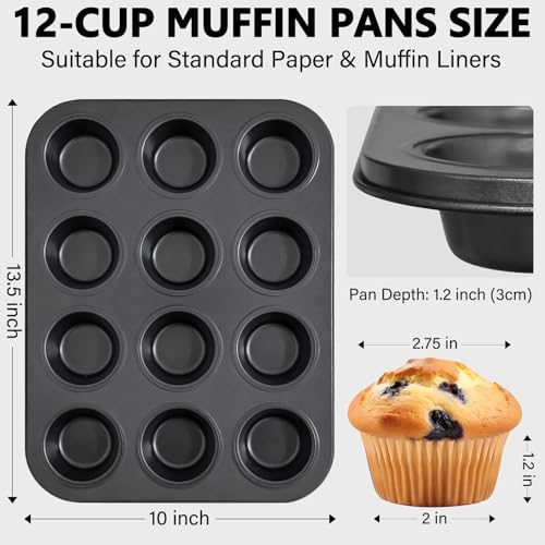 ATZNZIK 4 Pack Muffin Pan for Baking, Standard Cupcake Pan with 200 Natural Cupcake Liners, Muffin Tin Nonstick 12 Cup, Carbon Steel Muffin Cupcake Tary Baking Supplies