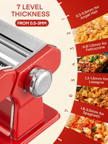 FOHERE Manual Pasta Maker, 7 Adjustable Thickness, 3-in-1