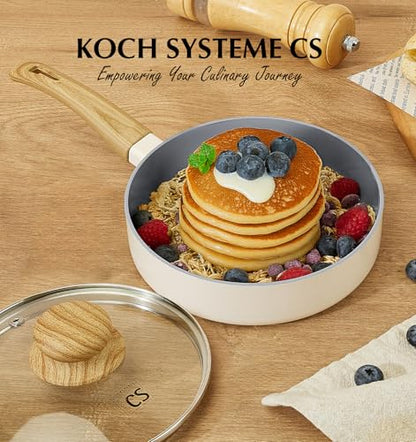 KOCH SYSTEME CS 6 Inch Frying Pan with Lid, Small Fry Pan with Nonstick Ceramic Interior, Single Egg Pan, 6" Frying Pan Nonstick with Stay-Cool Handle, Mini Omelette Pan