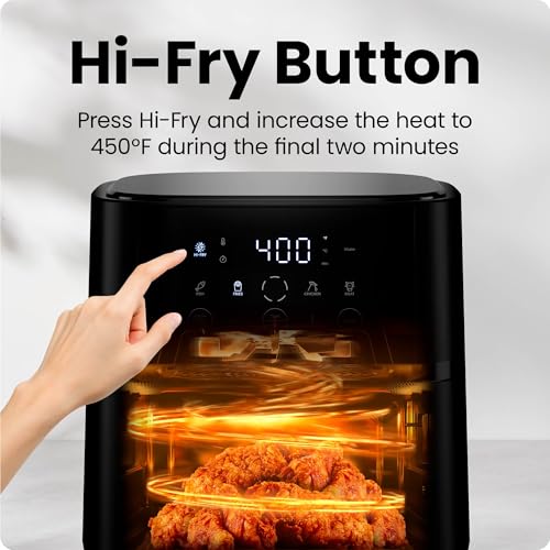 Chefman Air Fryer – 6 QT Compact Airfryer for Quick & Easy Meals, Features Hi-Fry Technology for Extra Crisp, Easy-View Window, Touch Controls with 4 Presets, Nonstick & Dishwasher Safe Basket - Black