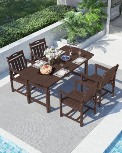 Ciokea HDPE Outdoor Dining Set of 4, Patio Table and Chairs Sets, Brown