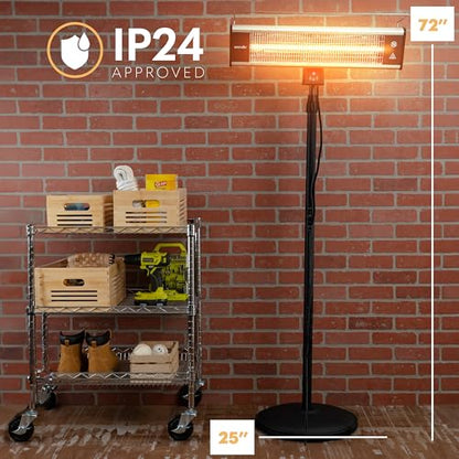 SereneLife Infrared Patio Heater, Electric Patio Heater for Indoor/Outdoor Use, Portable Stand Heater with Remote Control, 1500 W, for Restaurant, Patio, Backyard, Garage, Decks (Off Black)