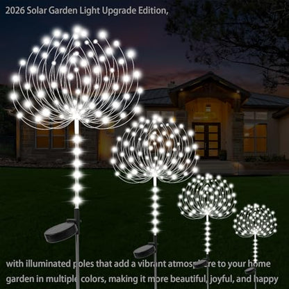 Garden Decor Solar Lights Outdoor,155LED 8 lighting modes pole light Waterproof White Solar Garden Lights for Christmas, Halloween Decoration,Yard, Patio, Porch,Flower Pot,Pathway (2Pack)