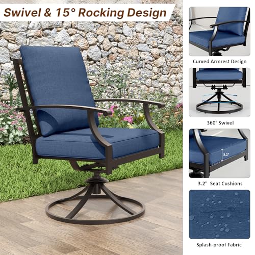 ALAULM 9-Piece Patio Dining Table and Chairs for 8 Outdoor Dining Set with 2 Swivel Chairs Patio Dining Sets with Rectangular Metal Table with Umbrella Hole for Patio, Backyard, Garden-Dark Blue