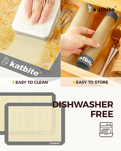 Silicone Baking Mat, Katbite Large Baking Mat Set of 3-2 Half Sheets Mats (11 5/8" x 16 1/2") + 1 Quarter Baking Sheets, Reusable & Nonstick Bakeware Mats for Cookies, Macarons, Bread and Pastry