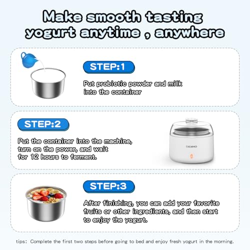 DiDimo Yogurt Maker, 1.37 QT Automatic Greek Yogurt Machine with Constant Temperature Control, Yogurt Maker Machine for Probiotic, Curd, Small Stainless Steel Container for Home Kitchen