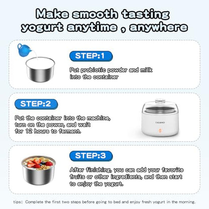DiDimo Yogurt Maker, 1.37 QT Automatic Greek Yogurt Machine with Constant Temperature Control, Yogurt Maker Machine for Probiotic, Curd, Small Stainless Steel Container for Home Kitchen