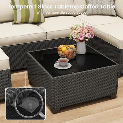 7 Piece Outdoor Patio Sectional Furniture Set, Modular Wicker Outdoor Couch