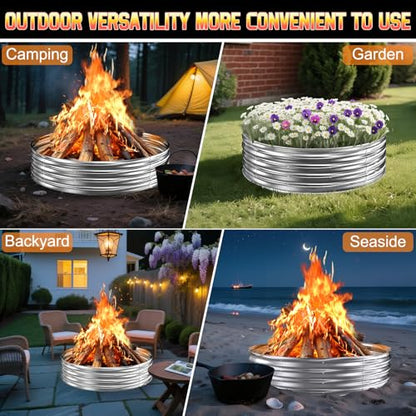 60 Inch Fire Pit Ring 5FT Galvanized Steel, 12" Raised Heavy Duty Wood Burning Fire Pits&Outdoor Fireplace, Heat Resistant Campfire Ring with Spark Guard, for Outdoor Backyard, Patio & Camping Use