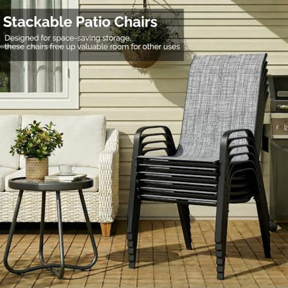 MAMIZO 7 Pieces Patio Dining Set for 6, Glass Table and Textilene Chairs