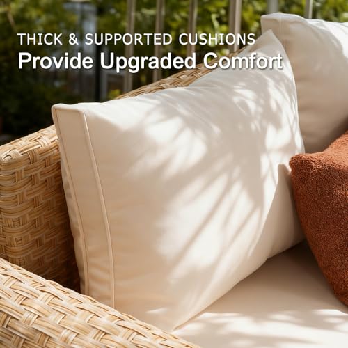 SUNSITT 6-Piece Patio Wicker Modular Sectional Set with Acacia Wood Accents